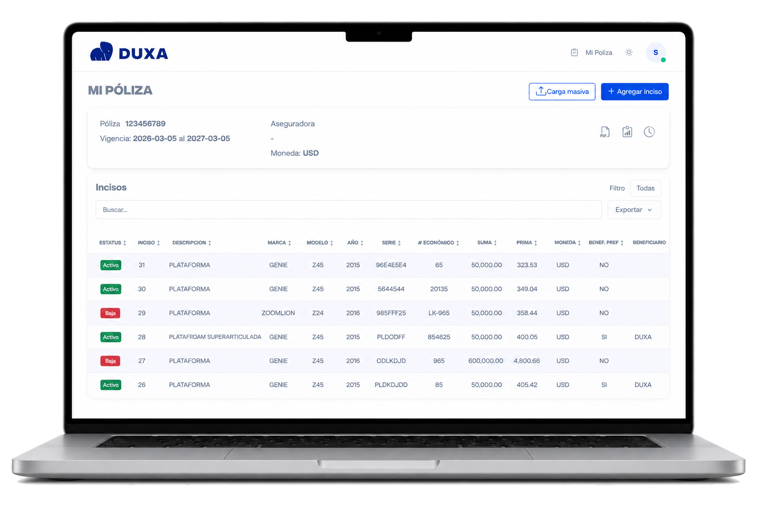 Plataforma DUXA abierta en una computadora